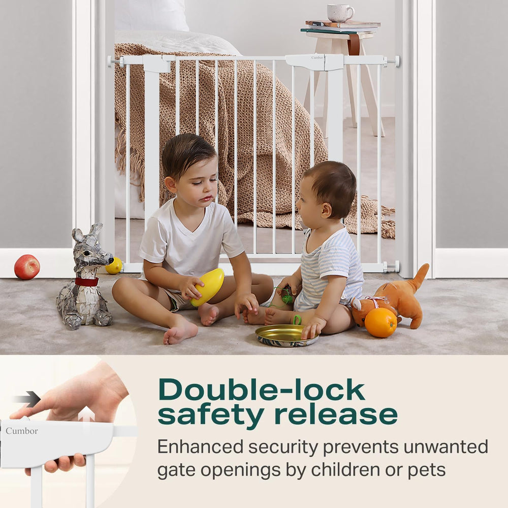 Cumbor gate open to show 22.3-inch walk-through width for easy carrying
