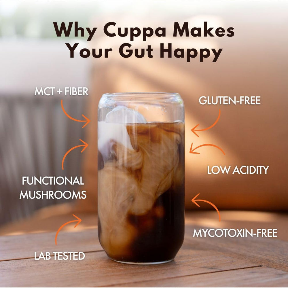 Cuppa Healthy Coffee brewed cup top view with crema showcasing flavor and steady energy support