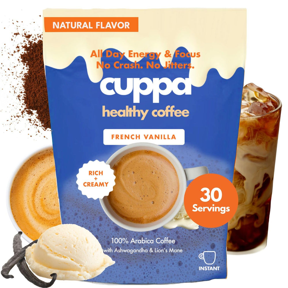 Cuppa Healthy Coffee front packaging showing product name and 30 servings benefit