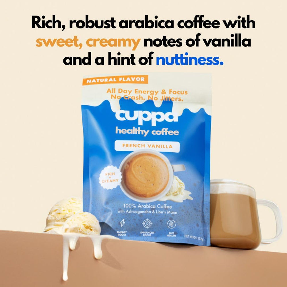 Cuppa Healthy Coffee in a kitchen lifestyle scene promoting quick morning routine