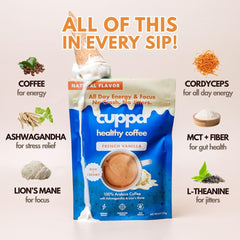 Cuppa Healthy Coffee powder close-up highlighting smooth texture and easy mixing