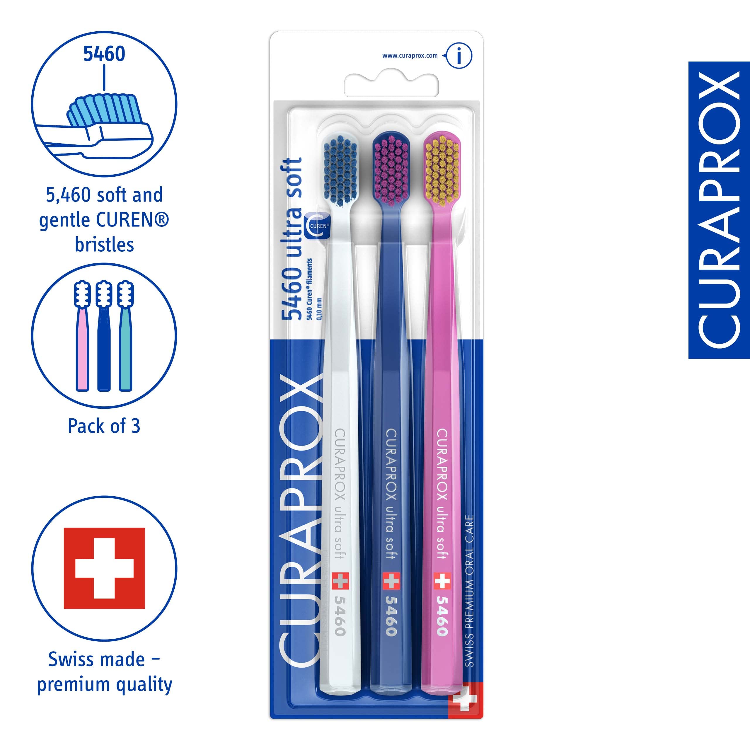 Curaprox cerca de las cerdas CUREN mostrando suavidad y limpieza precisa