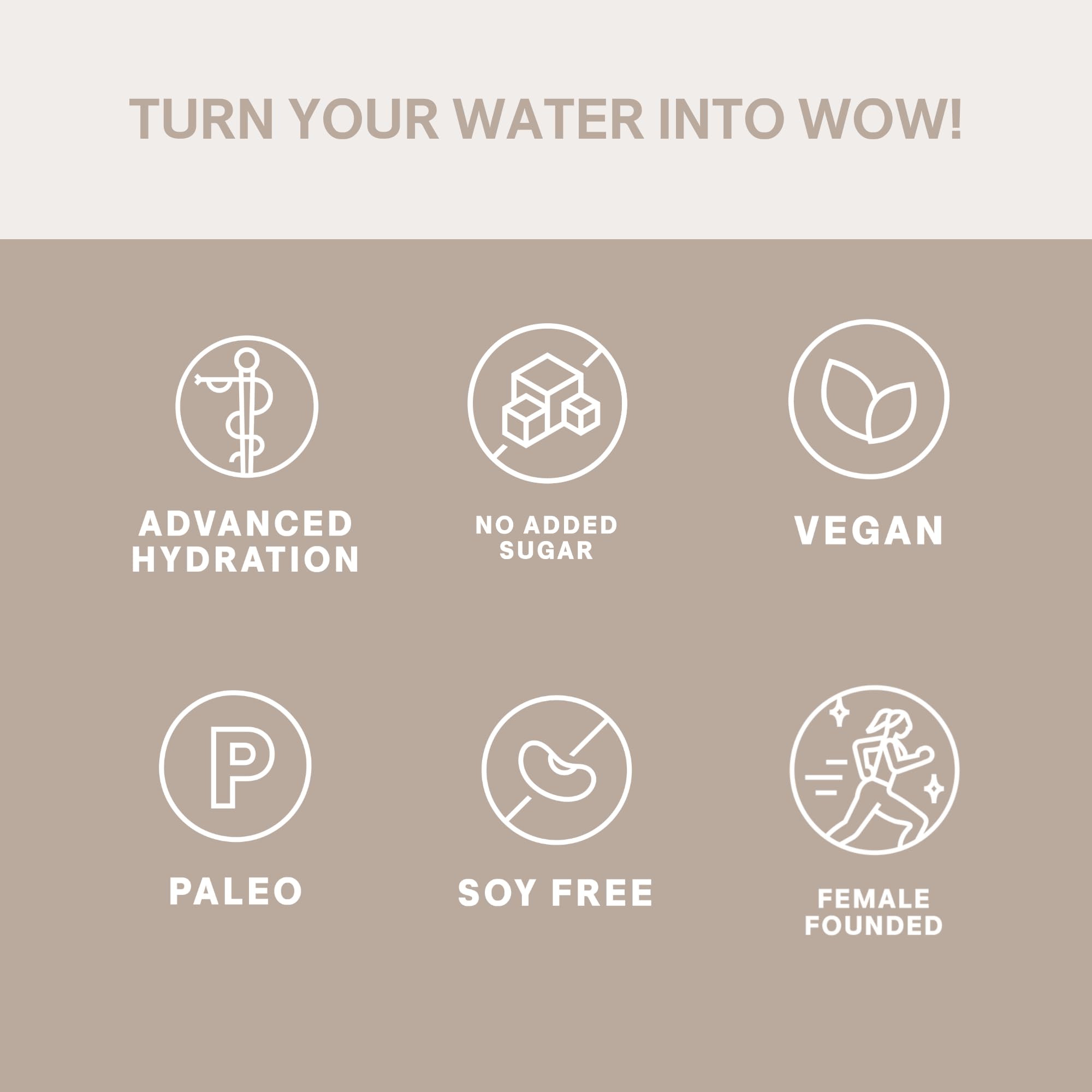Cure Hydration comparación de tamaño de un sobre con una mano para escala