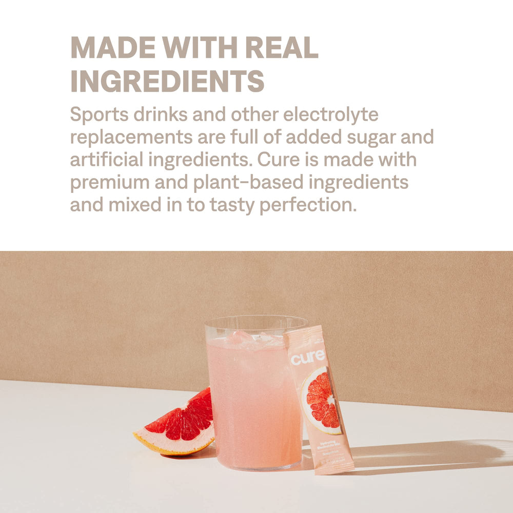 Cure Hydration caja abierta con 14 sobres, beneficio almacenamiento ordenado