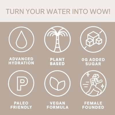 Cure Hydration etiqueta con sellos Non-GMO, vegano y sin gluten para confianza