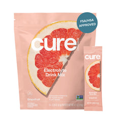 Cure Hydration frente del empaque mostrando 14 sobres y beneficio portátil