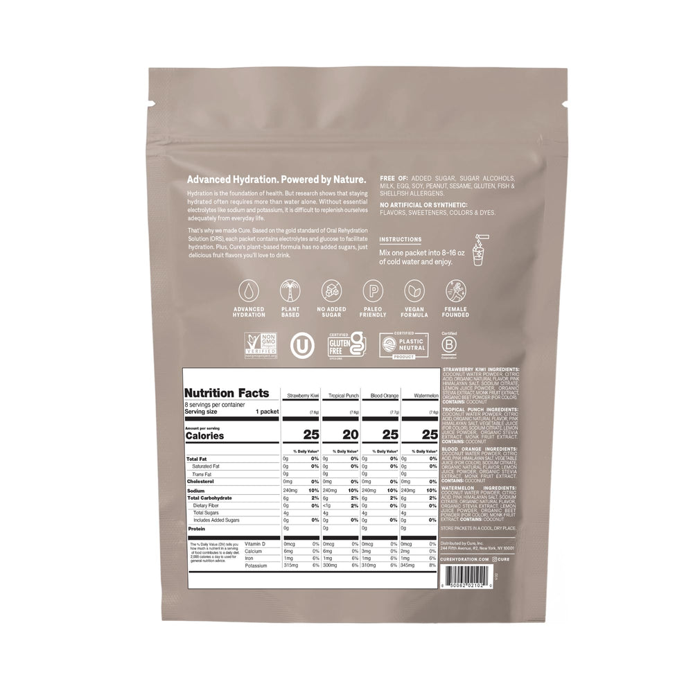 Cure Hydration textura del polvo en primer plano, aspecto natural y soluble