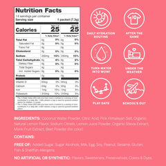 Cure Hydration polvo rosa en sobre abierto evidencia ingredientes reales