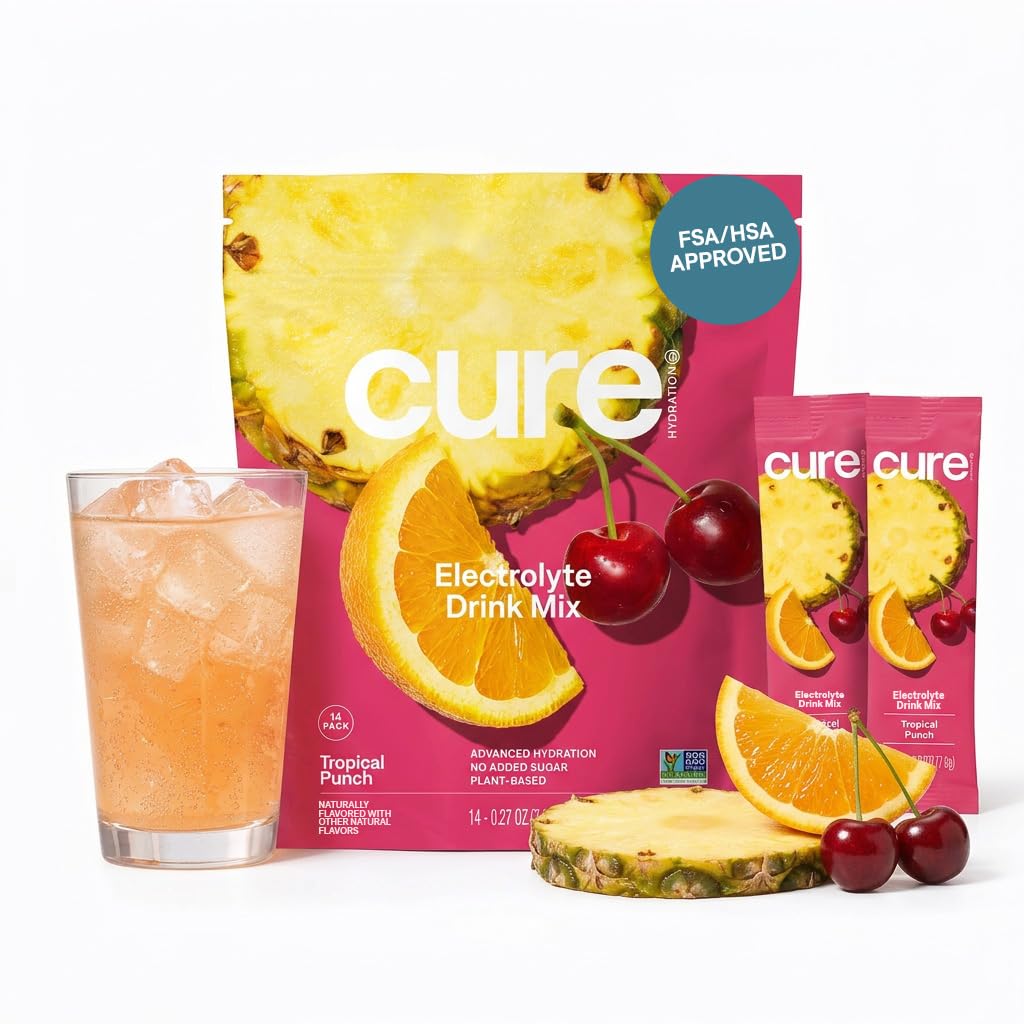 Cure Hydration empaque frontal Tropical Punch mostrando diseño y cantidad