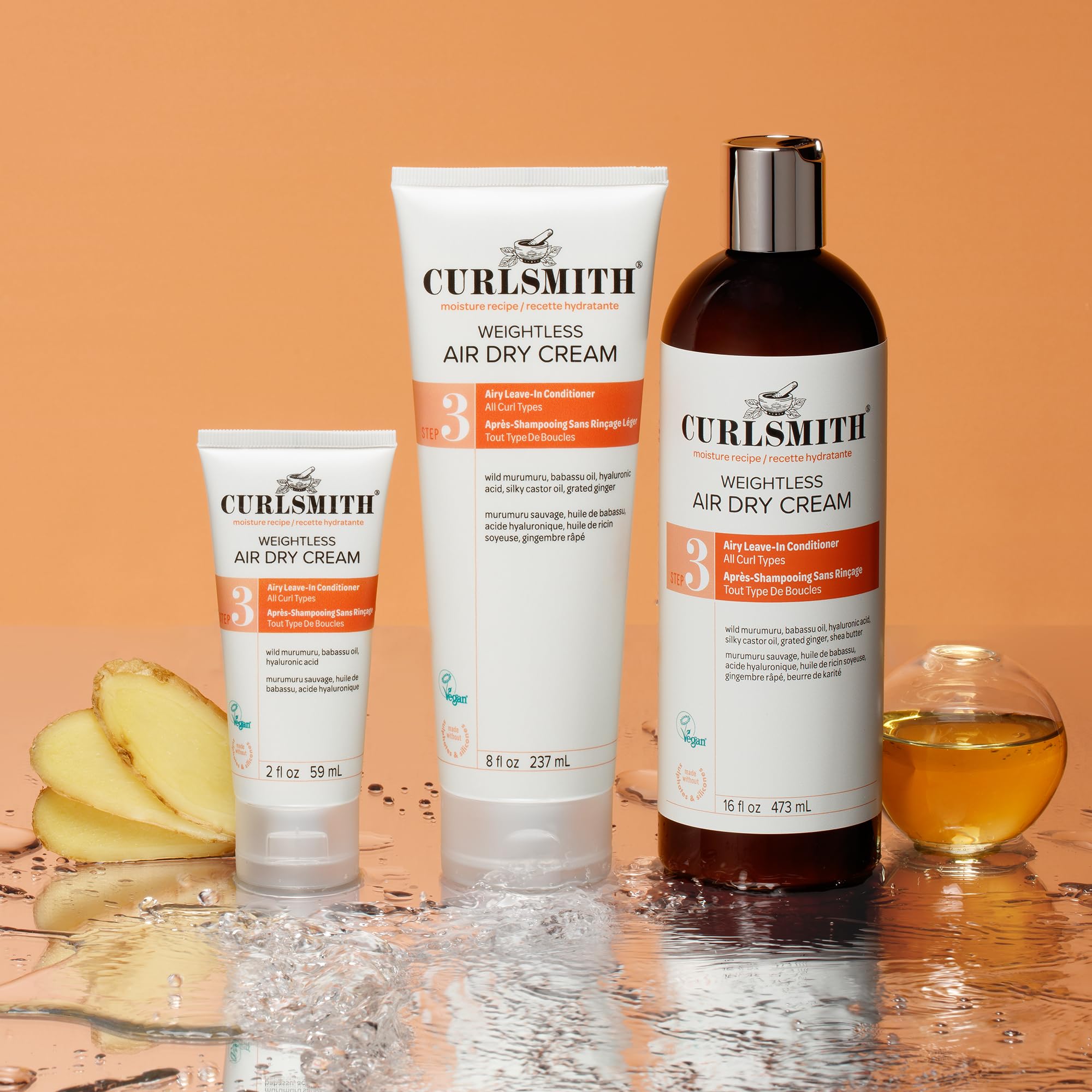 CURLSMITH etiqueta con lista de ingredientes y certificaciones veganas