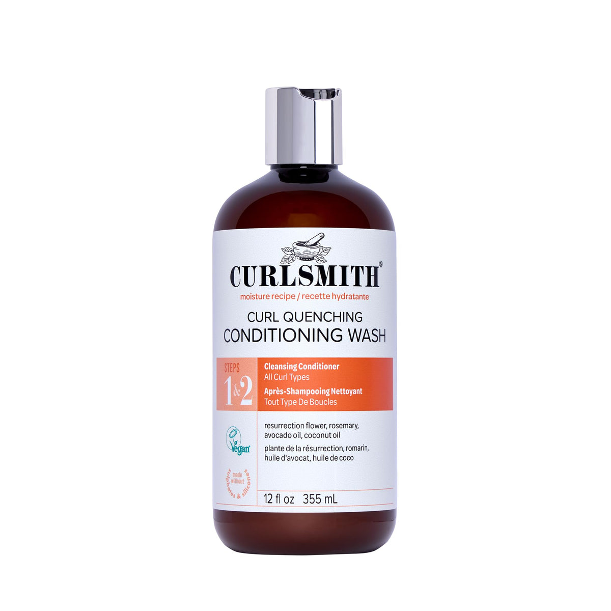 CURLSMITH envase frontal del Conditioning Wash que muestra uso fácil