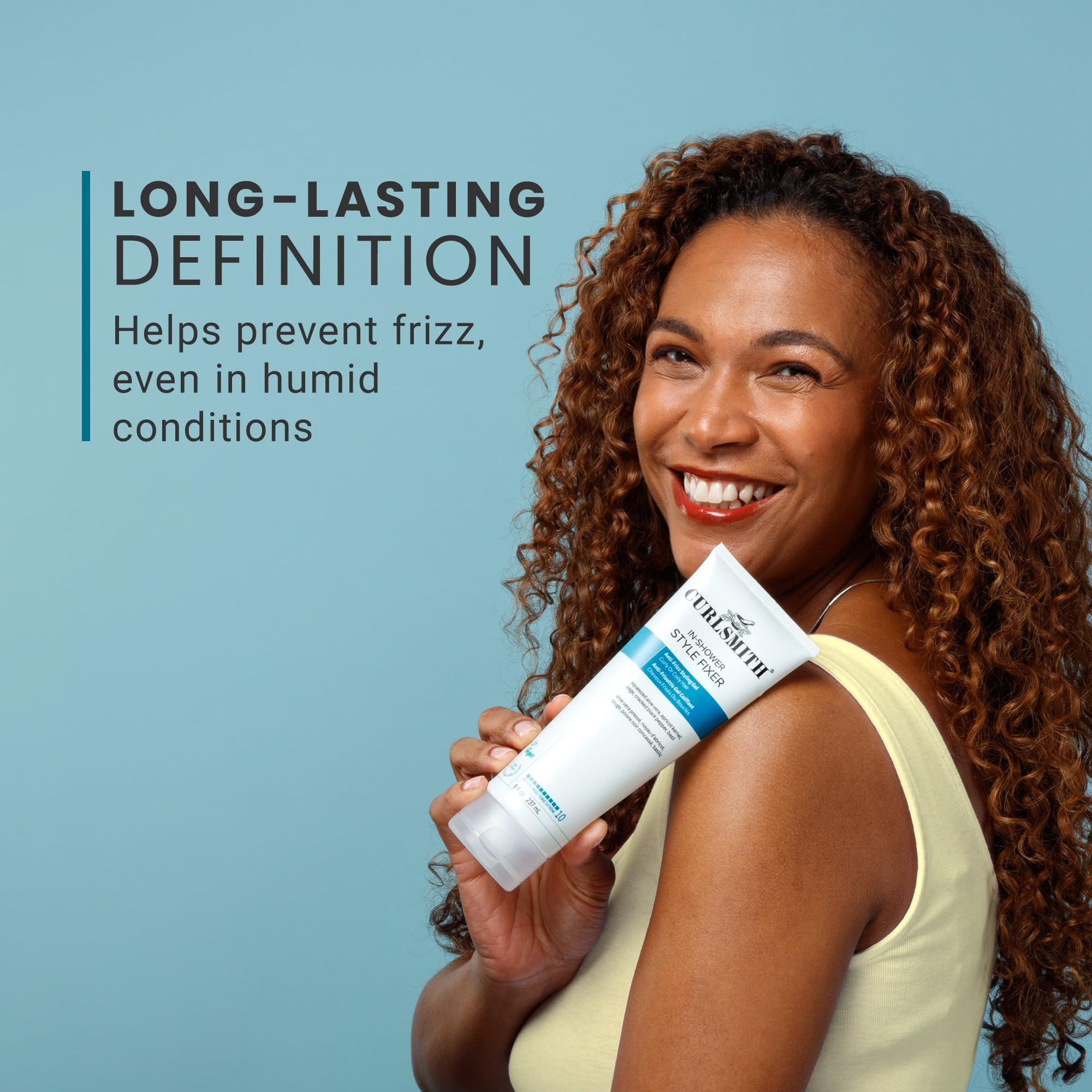 CURLSMITH gel aplicado en cabello mojado para fijación desde el lavado