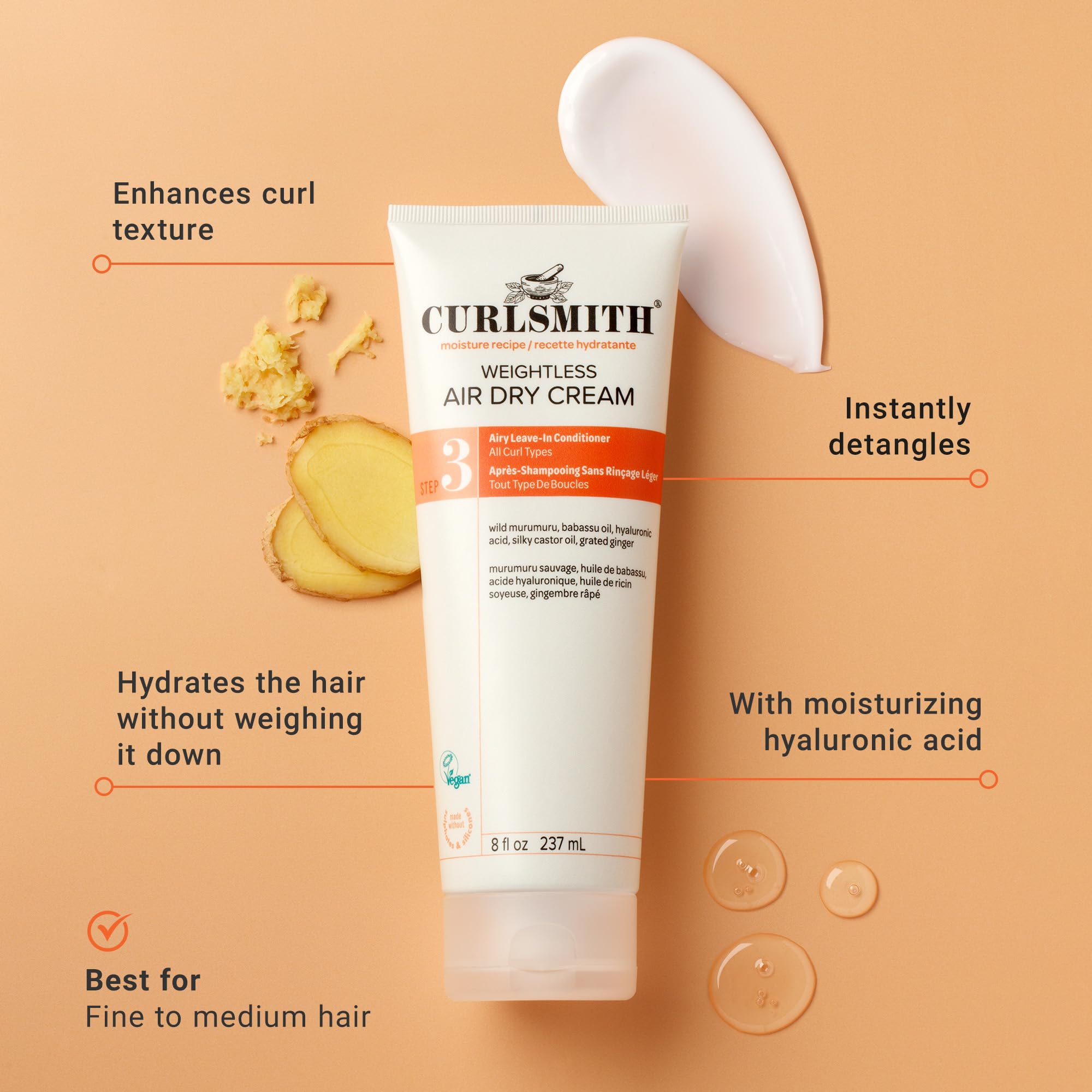 CURLSMITH textura cremosa sedosa en mano para hidratación ligera