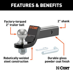 CURT side profile showing 2" drop and 7.5" length, compact clearance