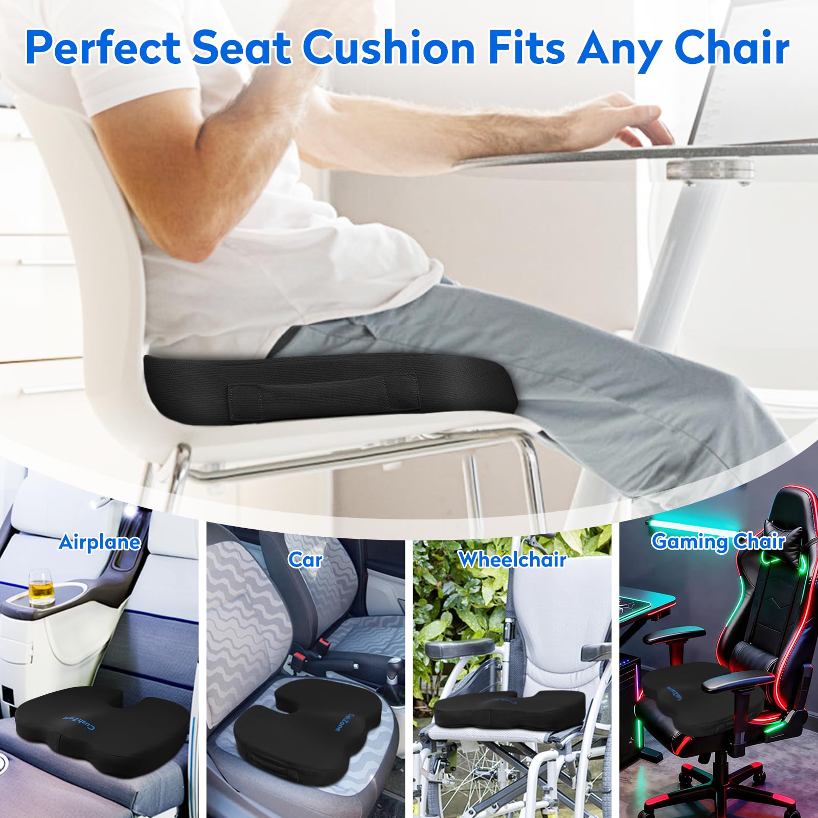 CushZone uso en silla de oficina mejorando postura y comodidad