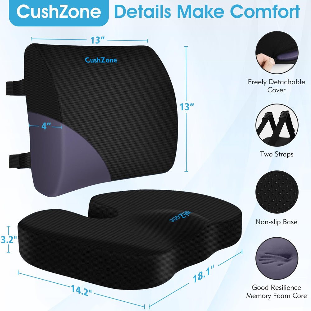 CushZone respaldo lumbar con correas ajustables, sujeción segura