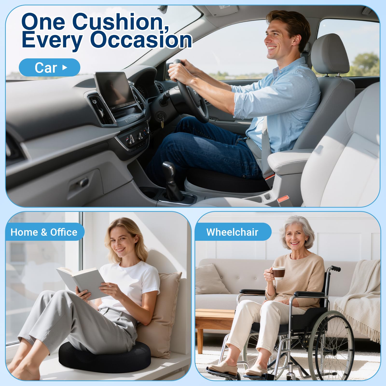CushZone comparación de tamaño del cojín con una silla estándar