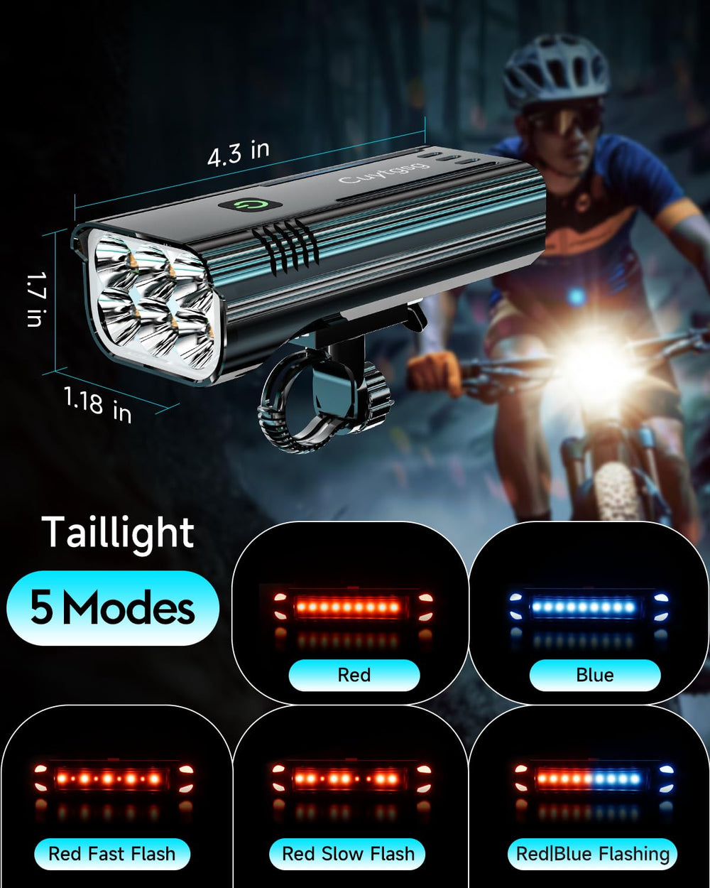 Cuytgsg luz trasera montada en tija con modos de flash para alta visibilidad