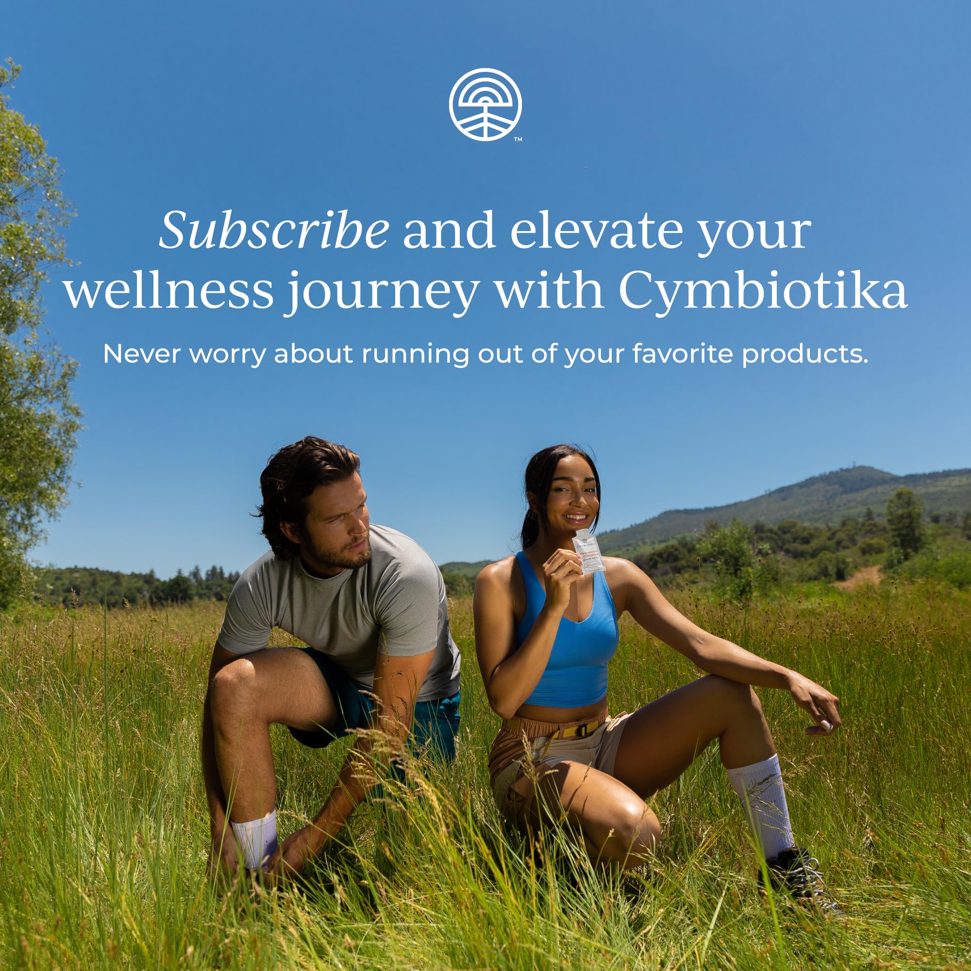 CYMBIOTIKA bottle on bathroom counter at night suggesting relaxation and bedtime routine