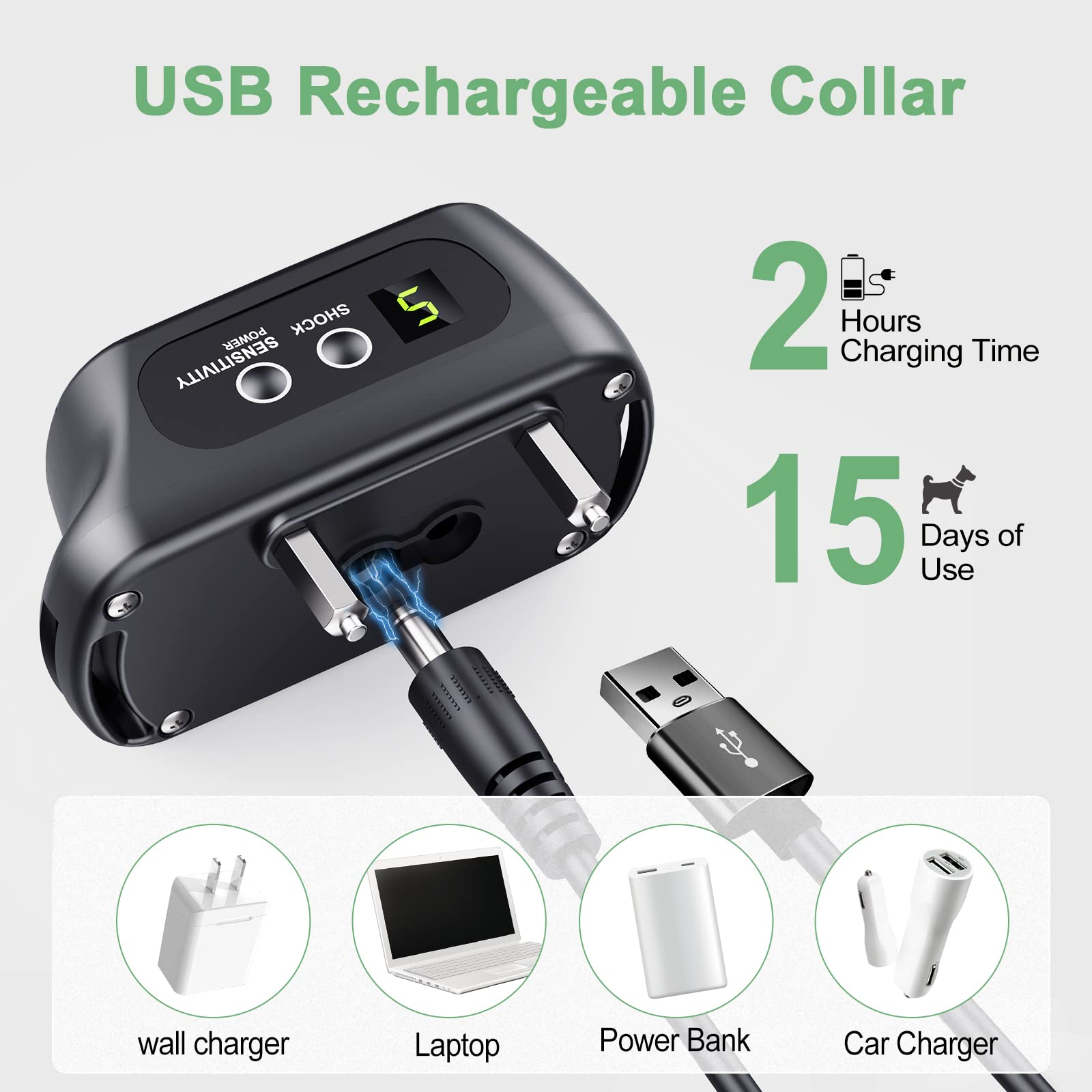 CZCCWD collar en perro durante paseo bajo lluvia, resistente IP67