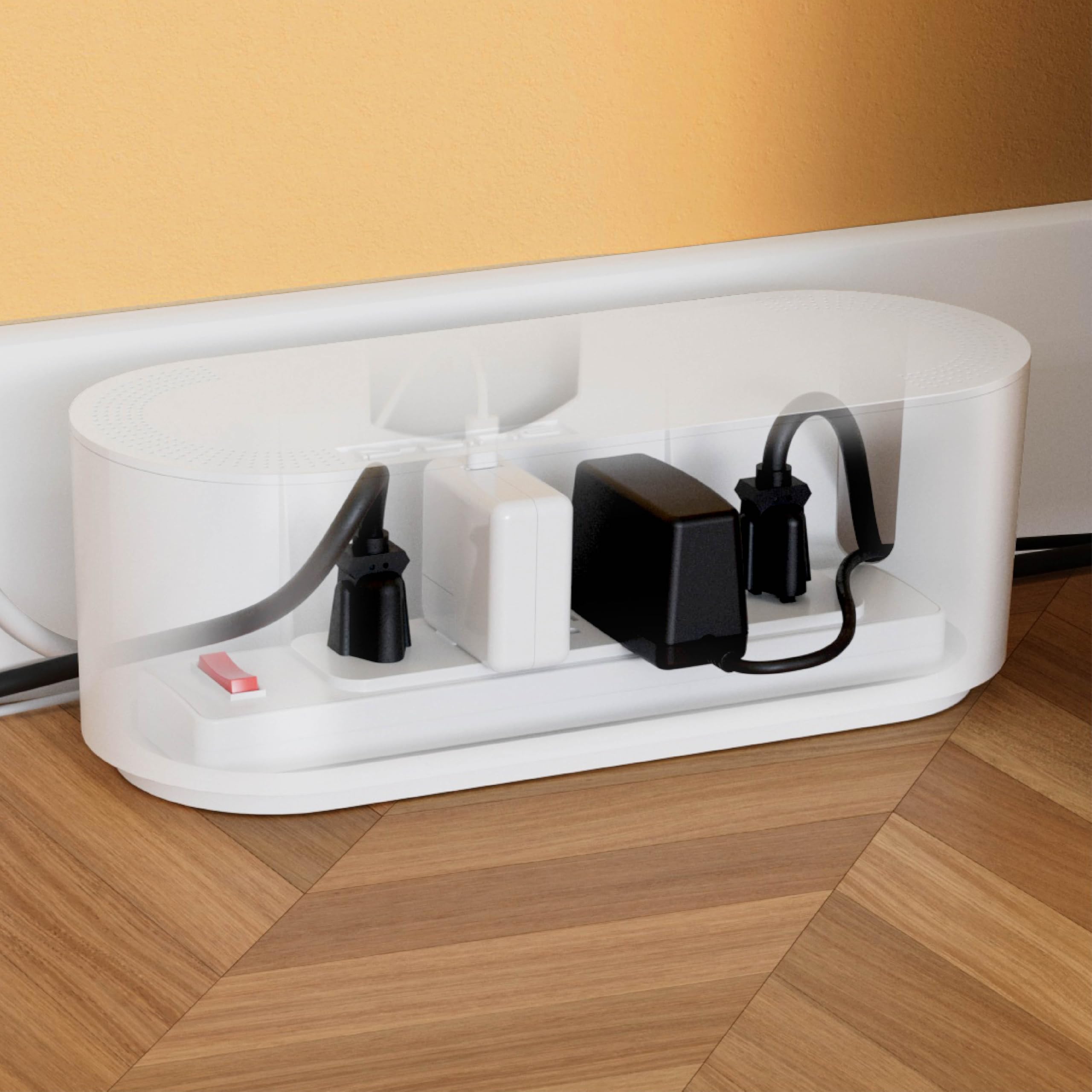 D-Line caja en salón con TV, oculta cables y mejora apariencia