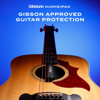 D'Addario Humidipak en uso con guitarra acústica para conservar madera