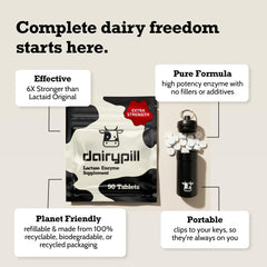 DairyPill primer plano de la textura de la pastilla, pureza y calidad