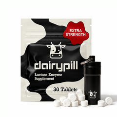 DairyPill vista frontal del empaque, alta potencia y conveniencia