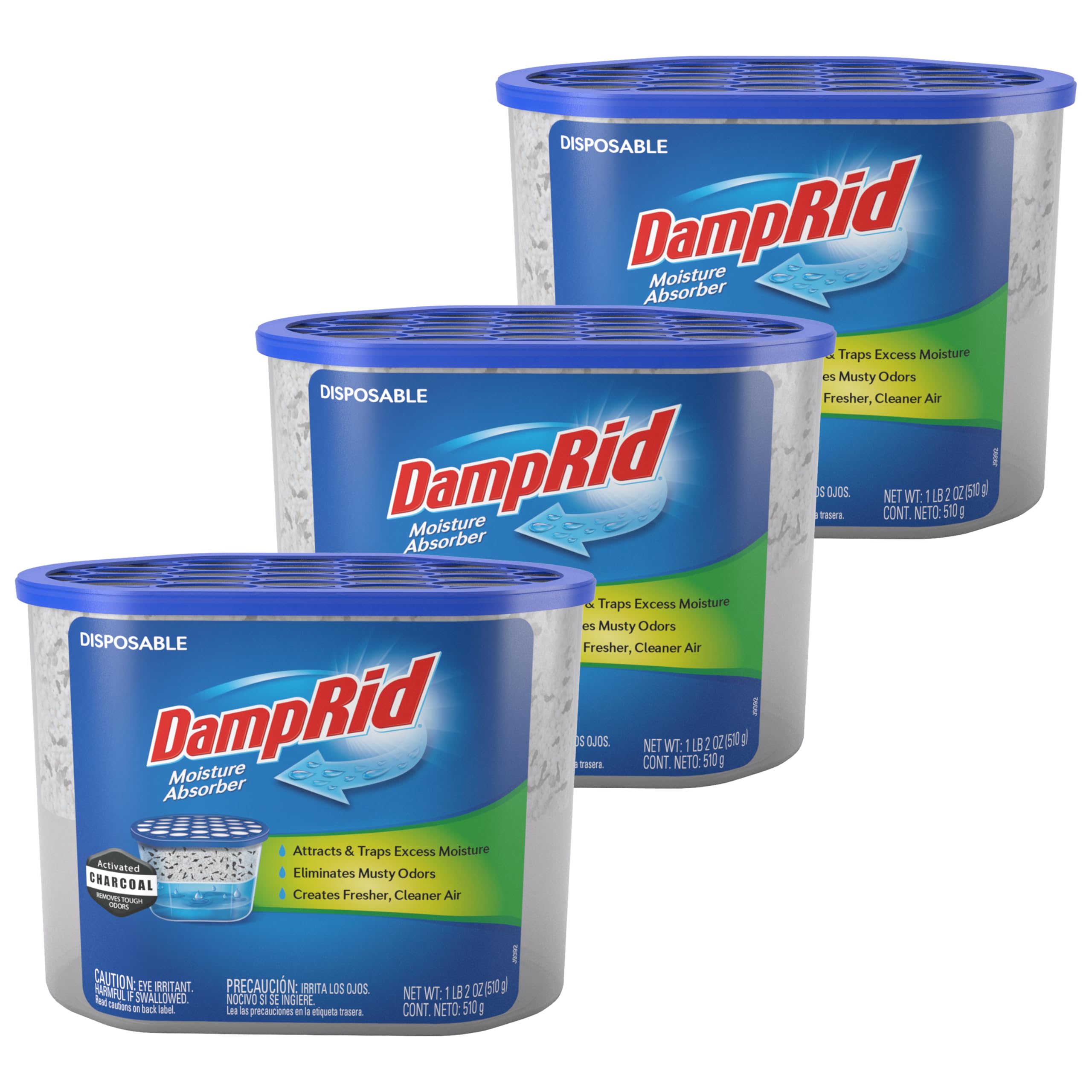DampRid envase frontal mostrando diseño y tamaño útil