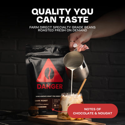 Danger Coffee cold brew in glass demonstrating smooth, low-acidity benefit