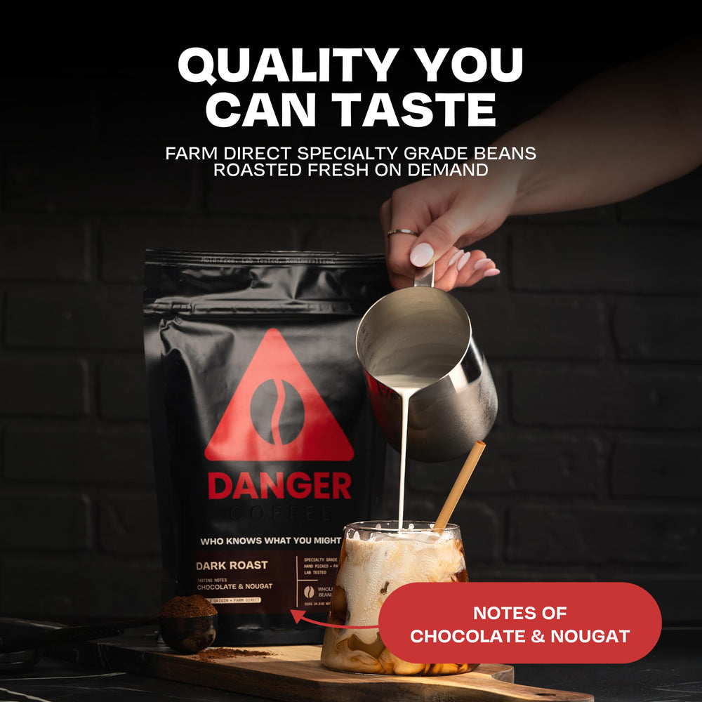 Danger Coffee cold brew in glass demonstrating smooth, low-acidity benefit