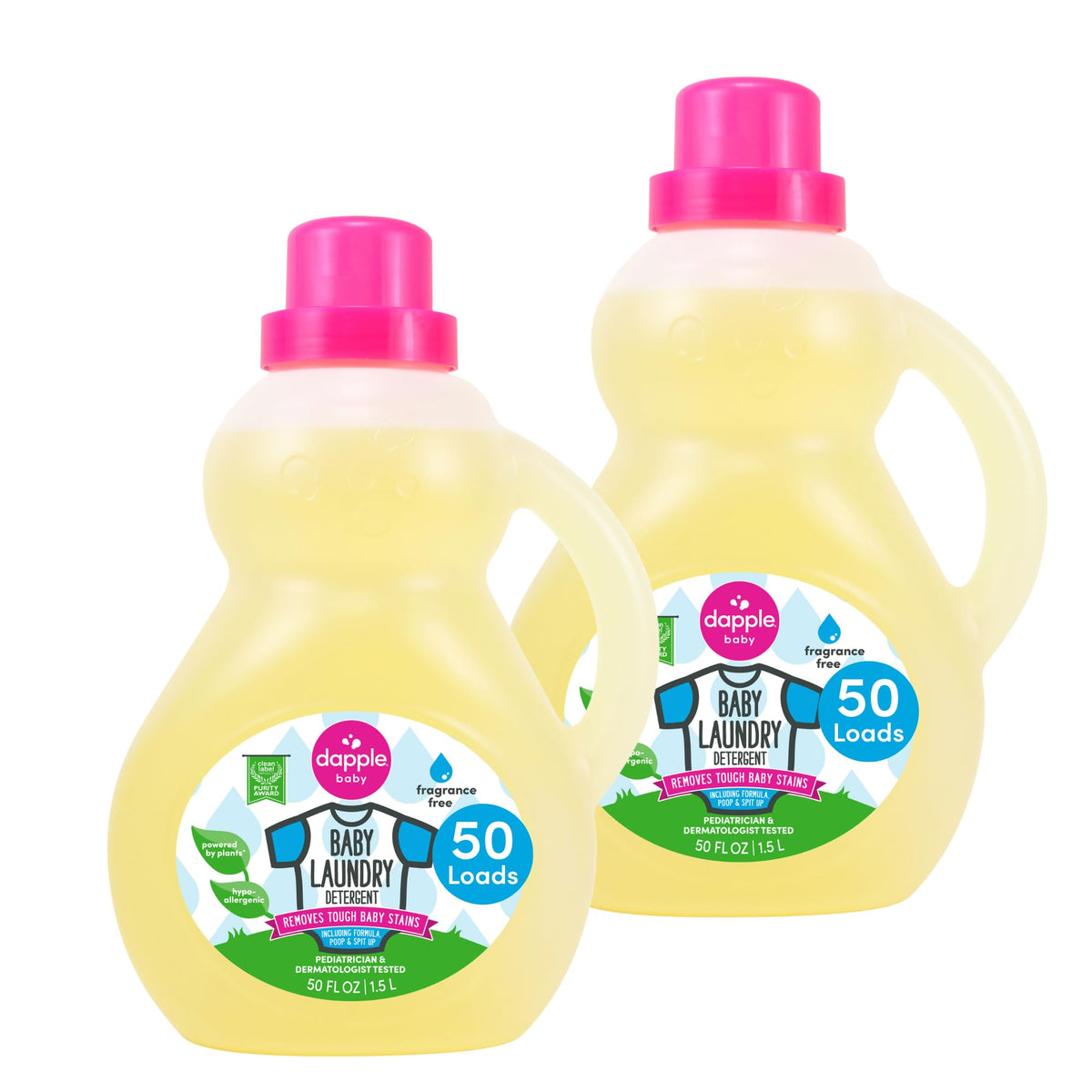Dapple botella frente mostrando diseño y tamaño familiar para lavado efectivo