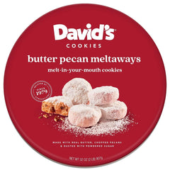 David's COOKIES lata frontal mostrando el empaque y facilidad de almacenamiento