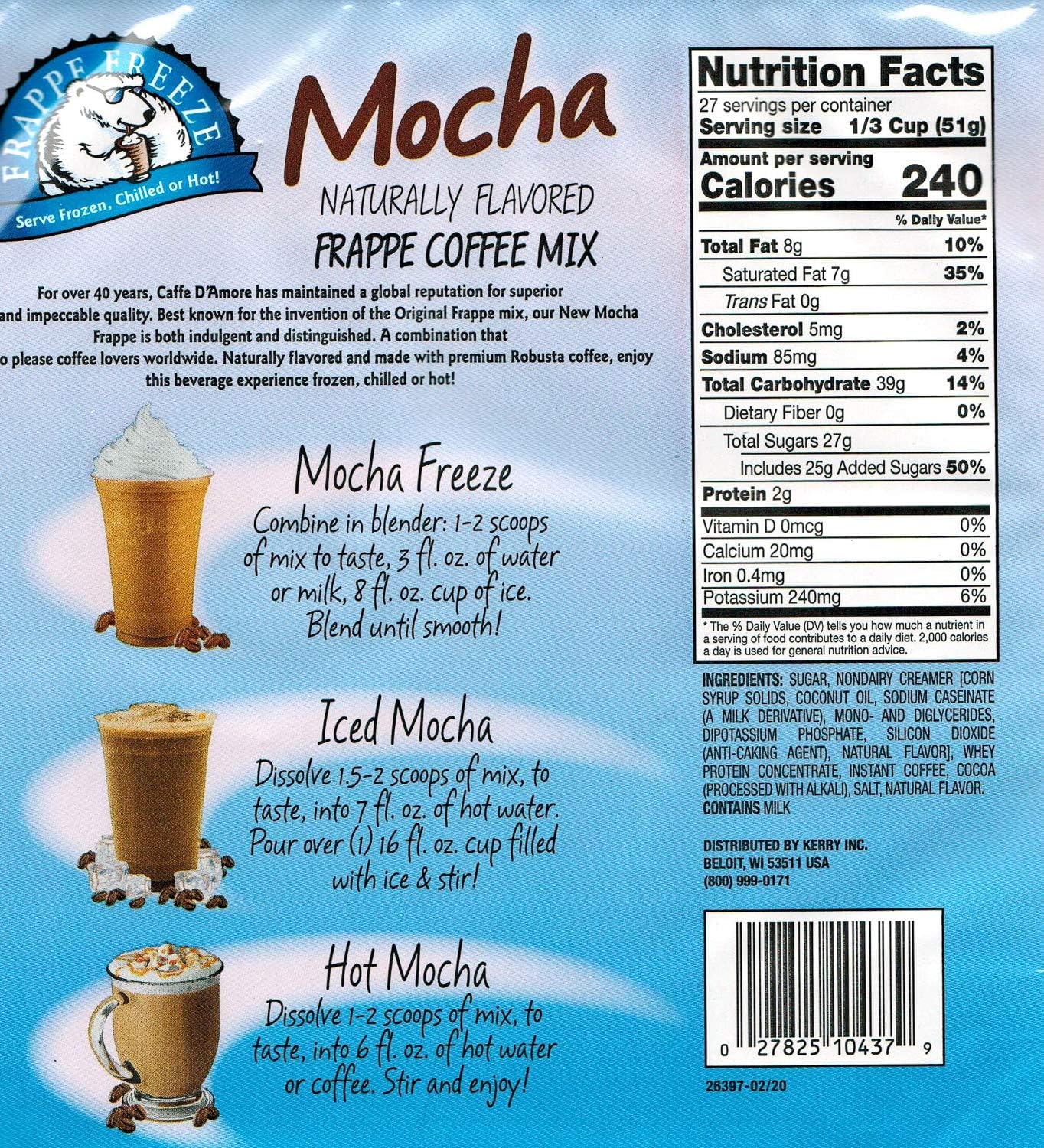 DaVinci Gourmet vaso de frappé mocha listo para servir con textura cremosa