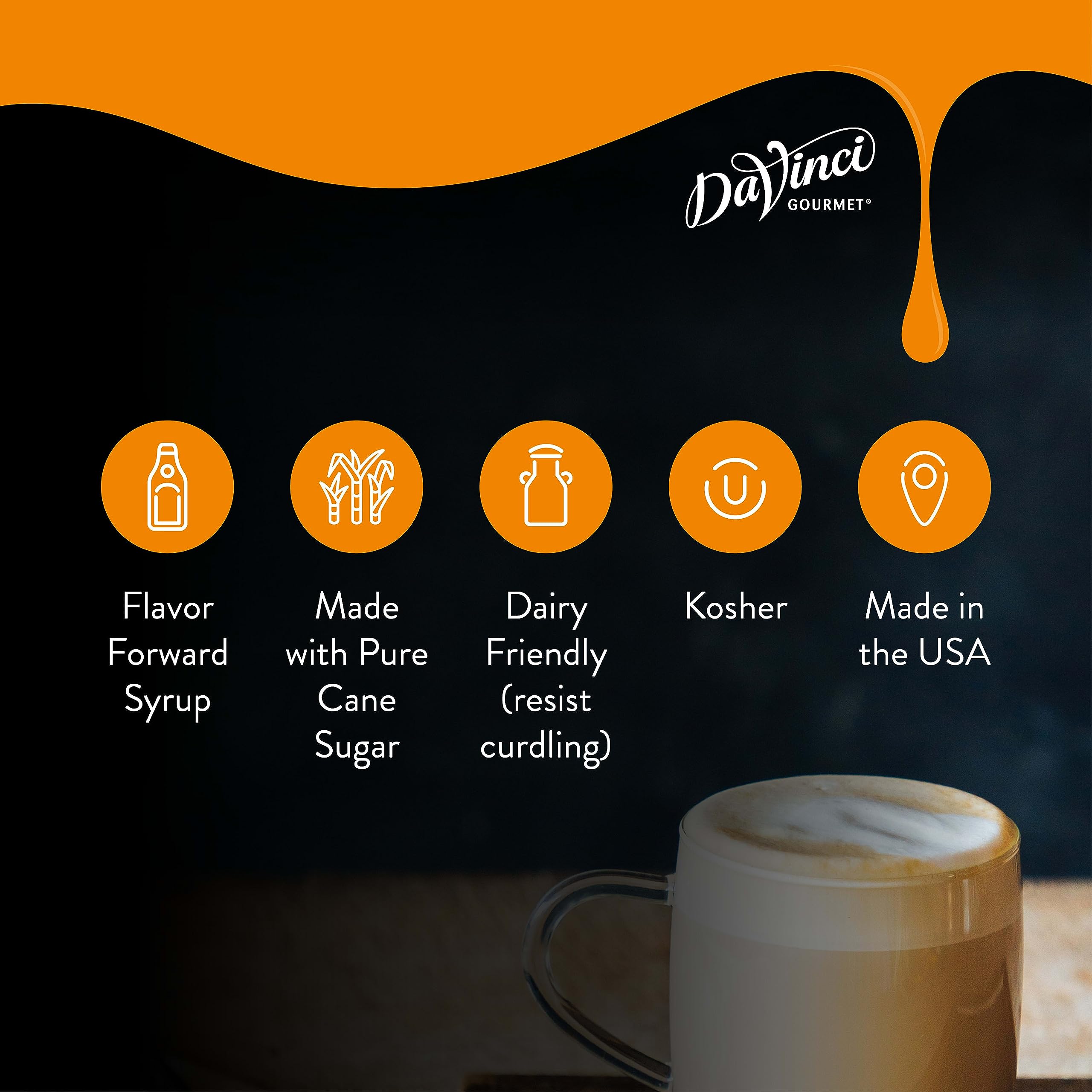 DaVinci Gourmet jarabe vertido en café realzando sabor y aroma