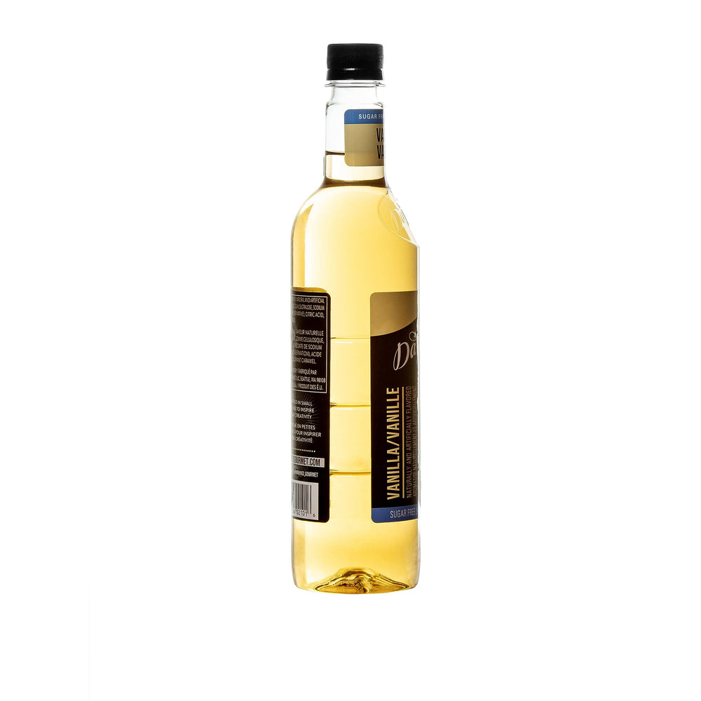 DaVinci Gourmet bottle held in hand to show 25.4 fl oz scale