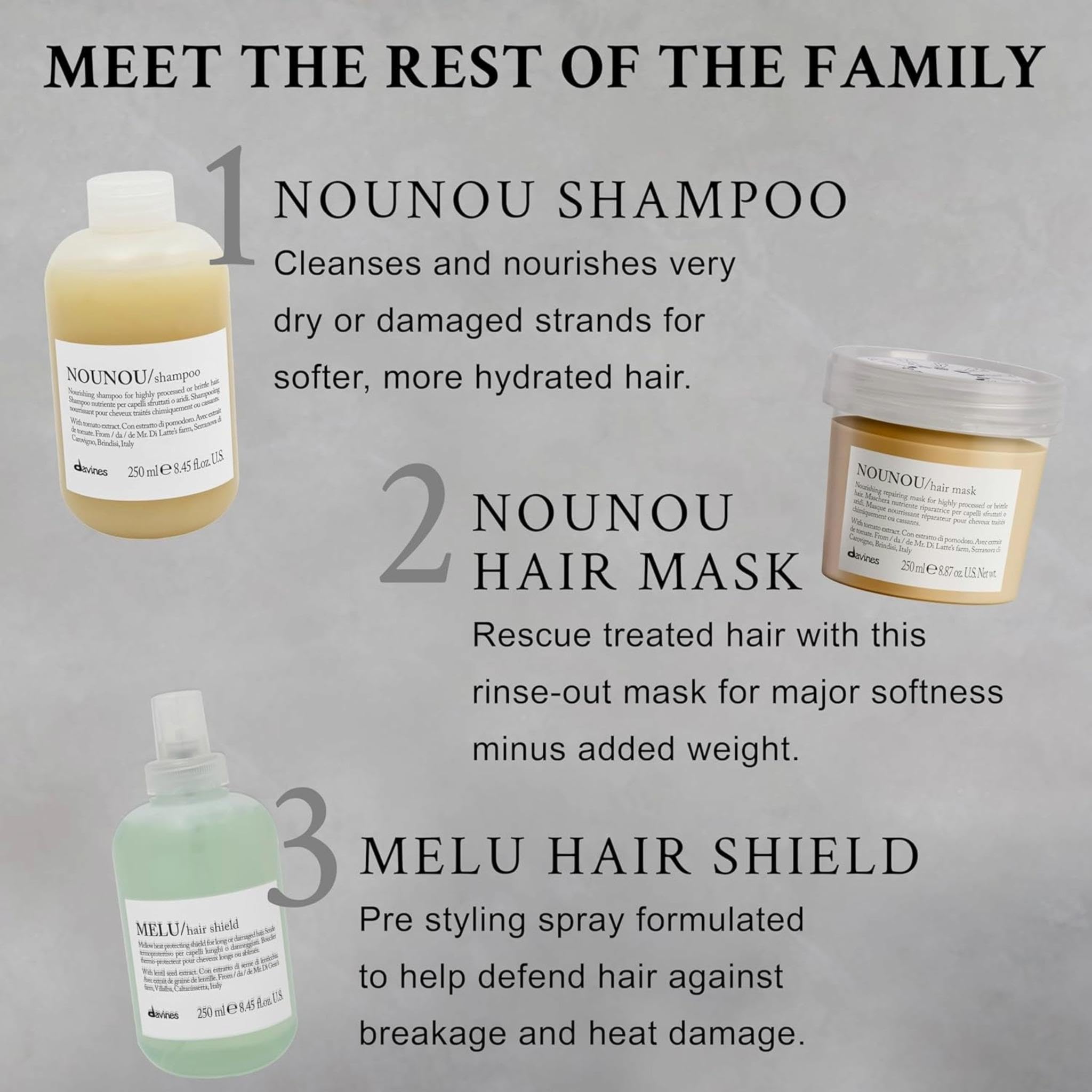 Davines NOUNOU envase sobre fondo natural resaltando el compromiso sostenible de Davines