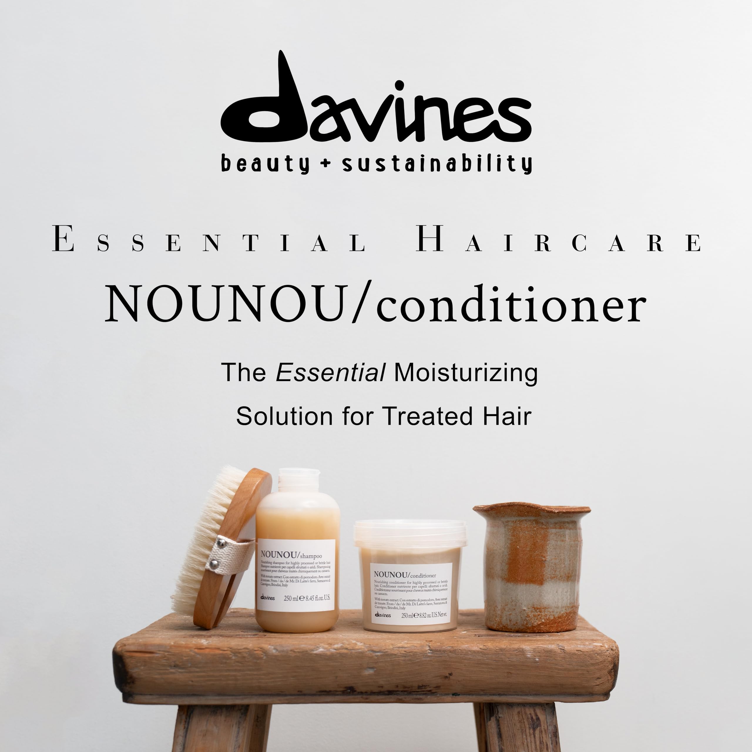 Davines NOUNOU etiqueta con información de ingredientes y origen en Parma, calidad visible