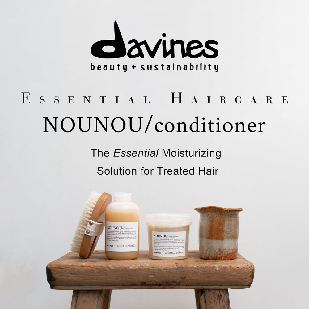 Davines NOUNOU etiqueta con información de ingredientes y origen en Parma, calidad visible