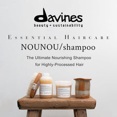 Davines NOUNOU detalle de etiqueta con ingredientes y símbolo de sostenibilidad
