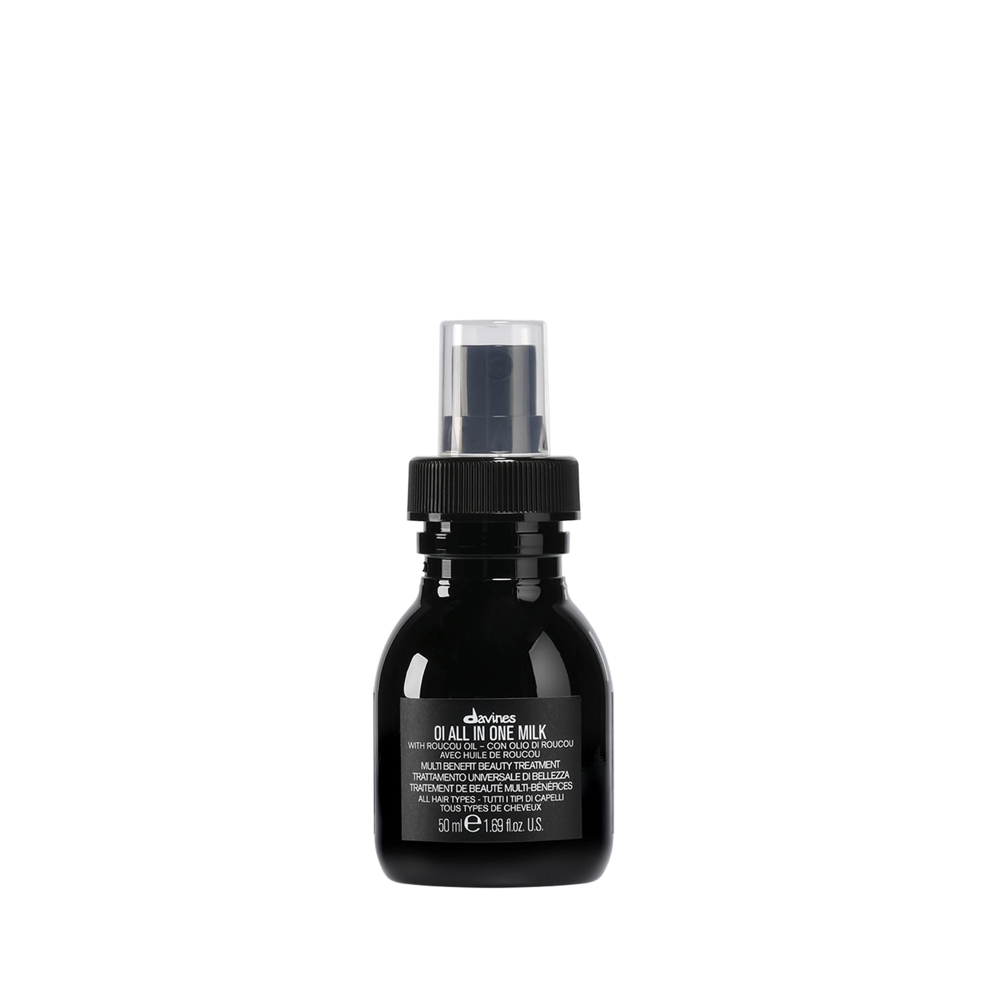 Davines OI front packaging showing travel-size bottle and brand shine benefit