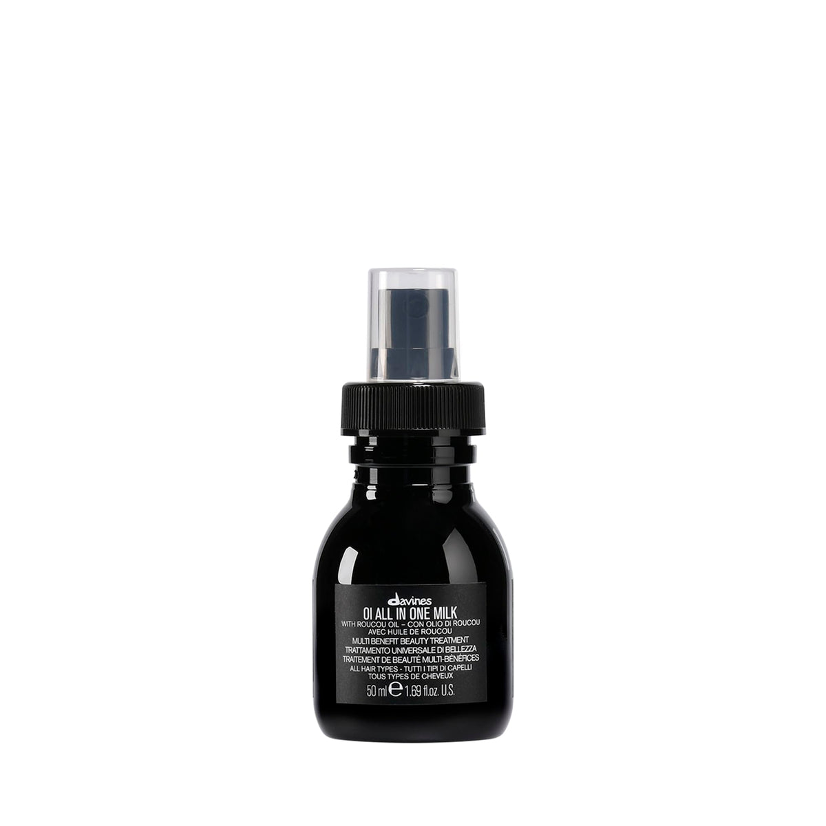 Davines OI front packaging showing travel-size bottle and brand shine benefit