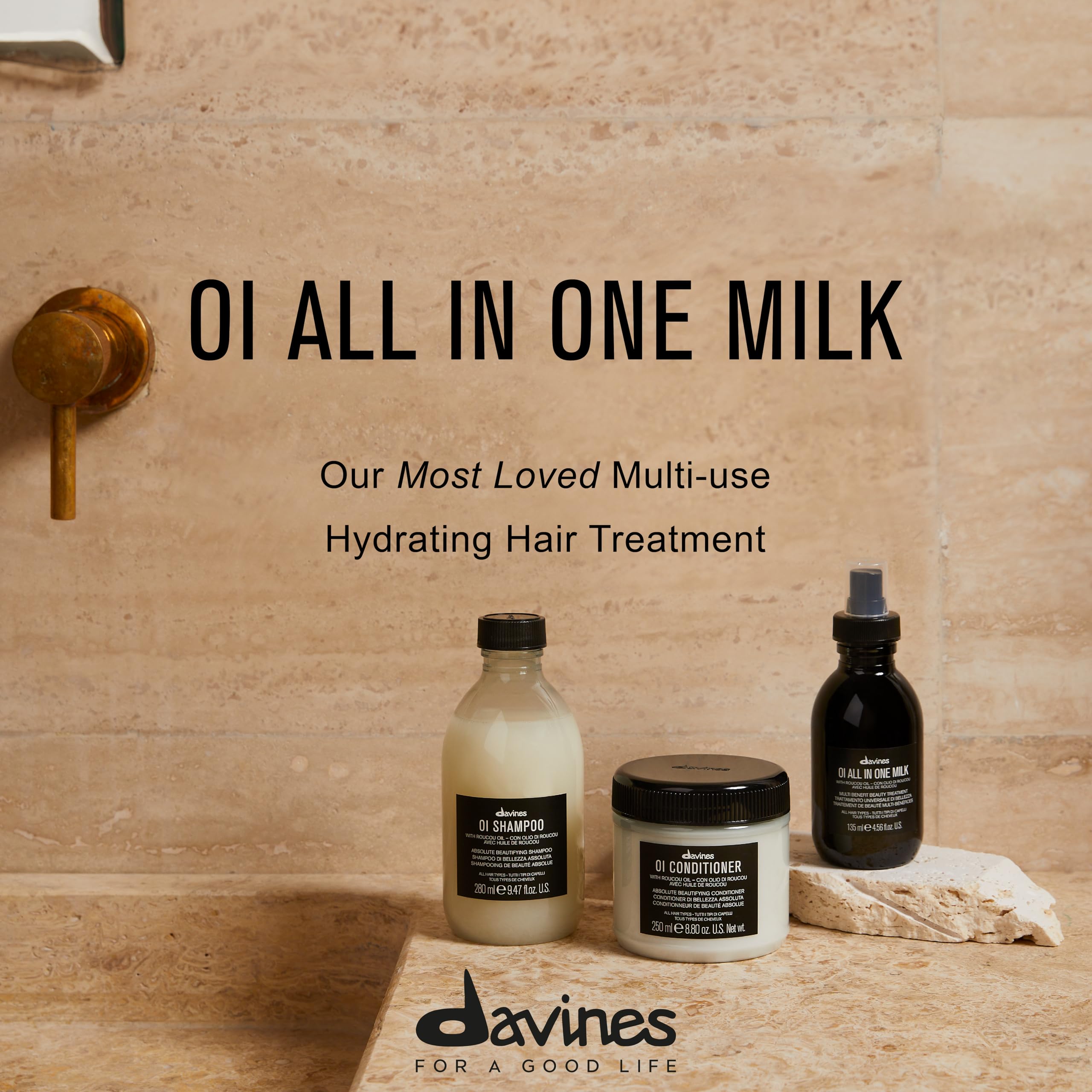 Davines OI milk spray nozzle detail illustrating easy application and control