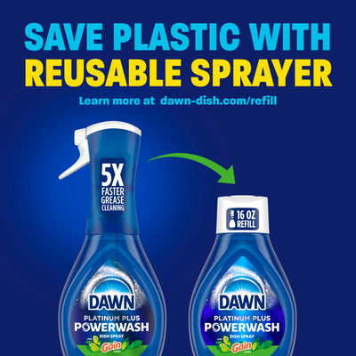 Comparación de tamaño de las botellas Dawn Powerwash Gain para referencia de volumen