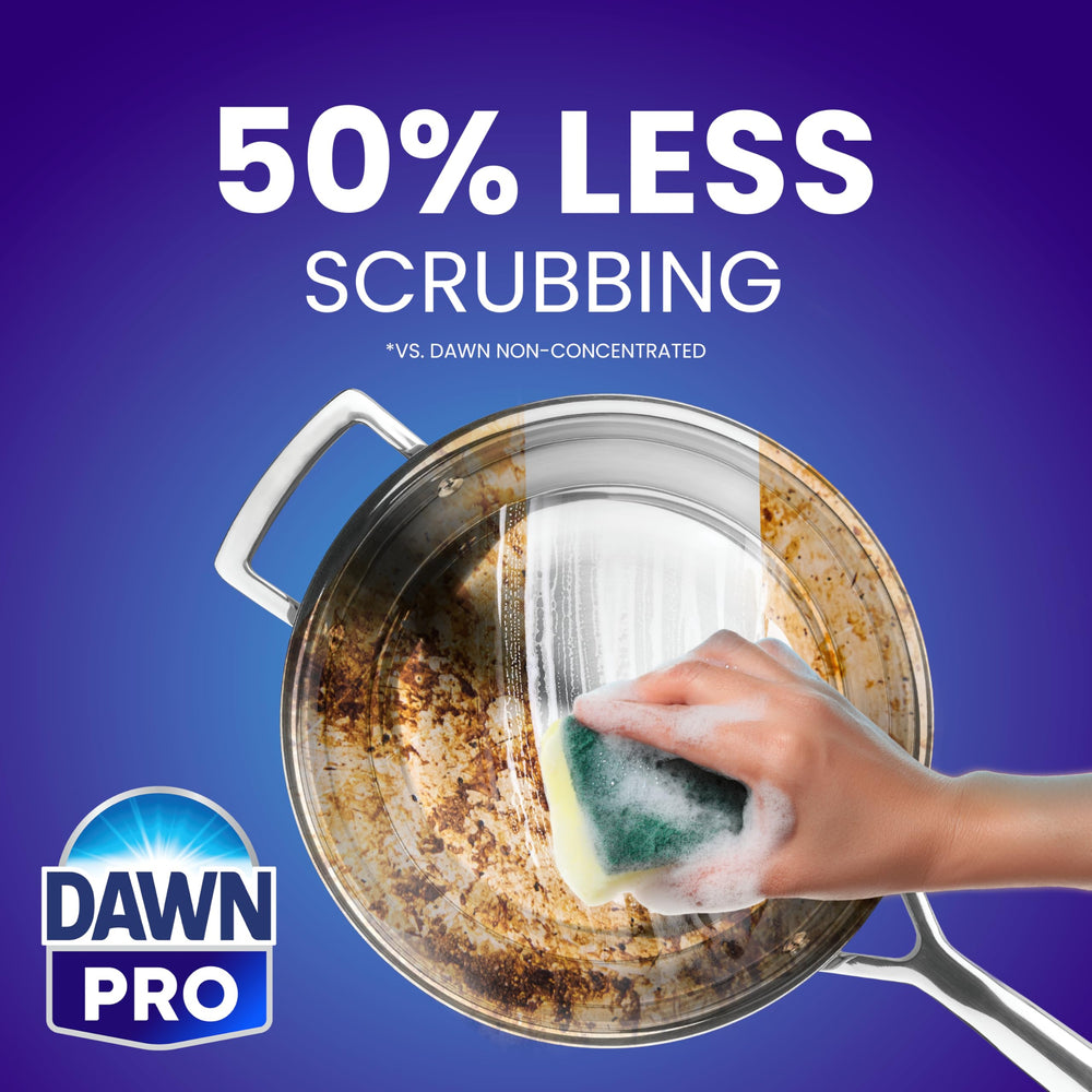 Side-by-side baking tray before and after Dawn PROFESSIONAL showing visible grease removal