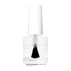 Dazzle Dry base coat frente mostrando envase claro y aplicación precisa