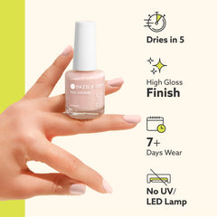 Dazzle Dry comparación de tamaño 0.5 fl oz para referencia y portabilidad