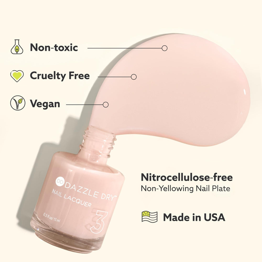 Dazzle Dry frasco junto a mano para comparar tamaño y manejo cómodo