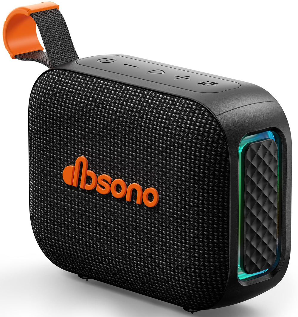 dbsono vista frontal del altavoz negro con diseño portátil y potencia sonora