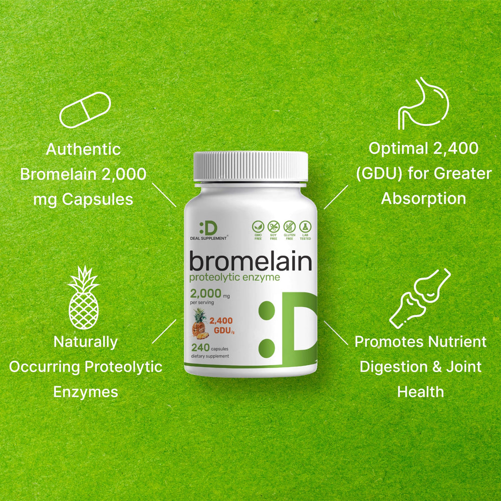 Primer plano del polvo de bromelina DEAL SUPPLEMENT que muestra su textura